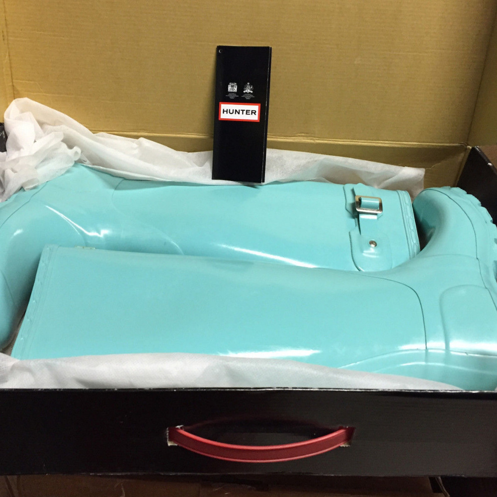 Hunter Tiffany Blue Mint Rubber Rain Boots 5-6 New